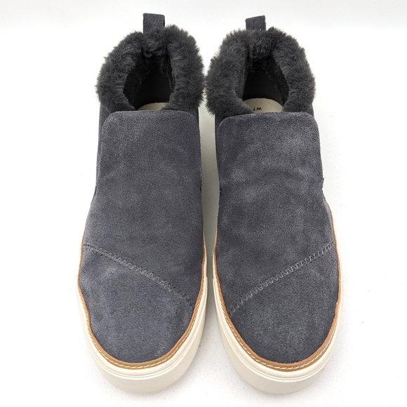 Toms Paxton Suede Slip On Platform Sneaker Chukka Bootie Fur Trimmed Gray size 7 - Picture 3 of 12